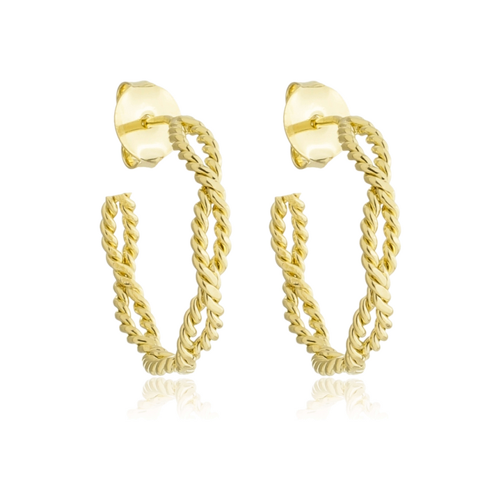 Brinco Argola Media Trançada dourado semijoia Work Semijoias