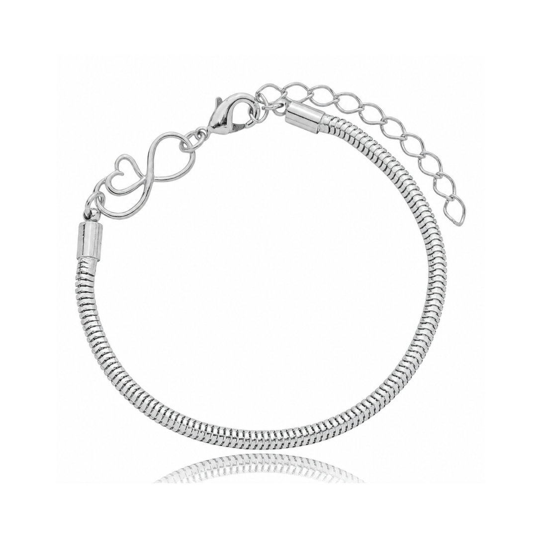 Pulseira Para Berloque Fecho Infinito Coração Extensor Banhado a Prata 925