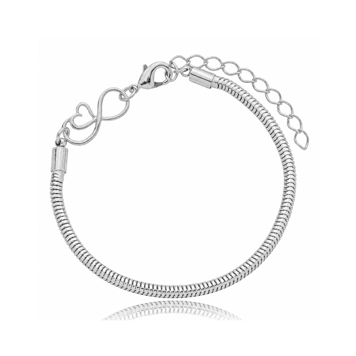 Pulseira Para Berloque Fecho Infinito Coração Extensor Banhado a Prata 925
