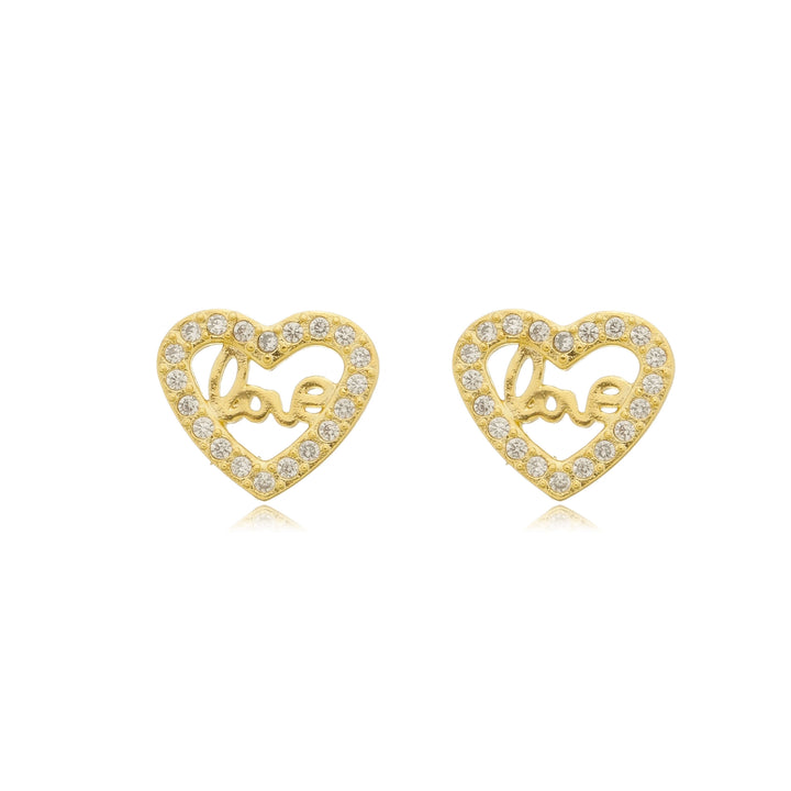 Brinco Coração Vazado Love Cravejado Zircônias dourado semijoia Work Semijoias