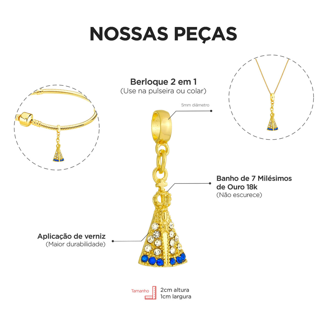 Colar Pingente Nossa Senhora Aparecida Banhado a Ouro 18k