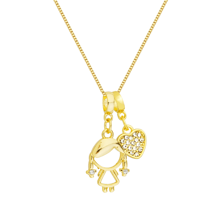 Colar Pingente Menina Filha Mãe Ouro 18k | Work Semijoias