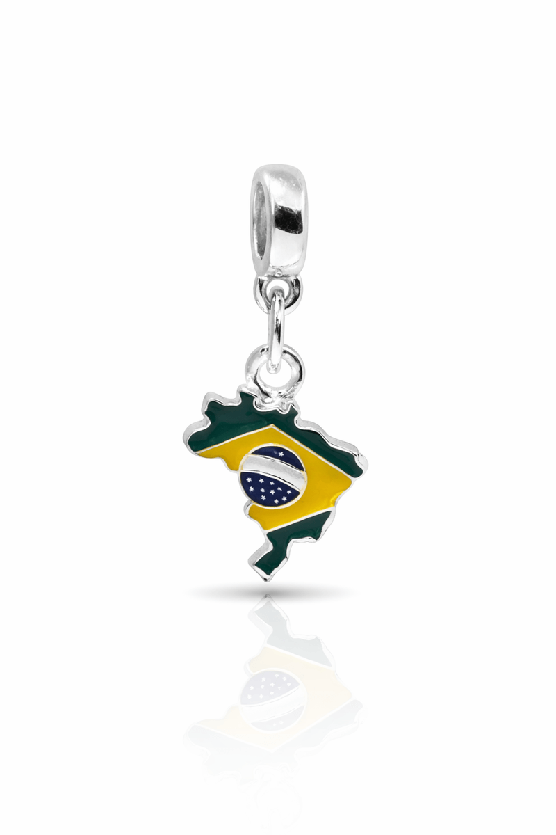 Berloque Brasil prateado semijoia Work Semijoias