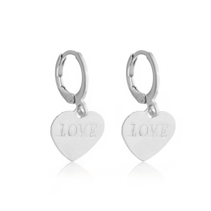 Brinco Argolinha Coração Love prateado semijoia Work Semijoias