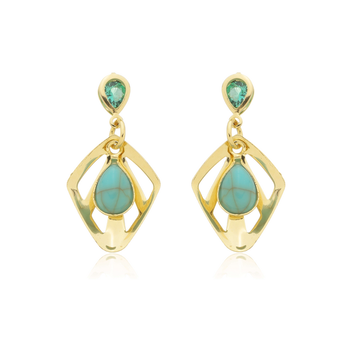 Brinco Pingente com Gota Zircônia Verde Tiffany dourado semijoia Work Semijoias