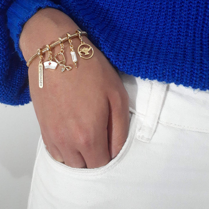 Pulseira Profissão Enfermagem Banhado a Ouro 18k