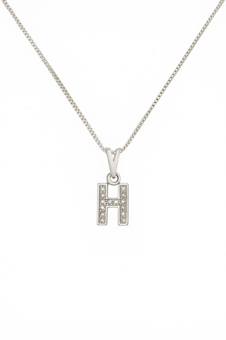 Colar Pingente Letra H Cravejado Banhado a Prata 925