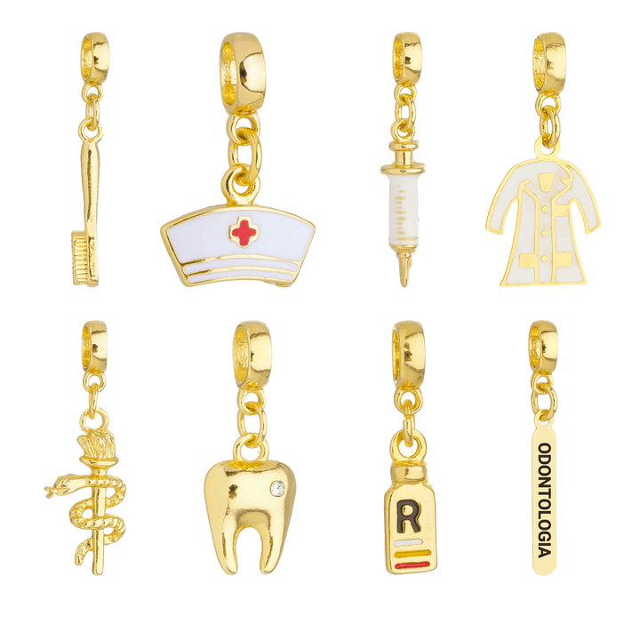 Berloques Odontologia Dentista Odonto Banhado a Ouro 18k