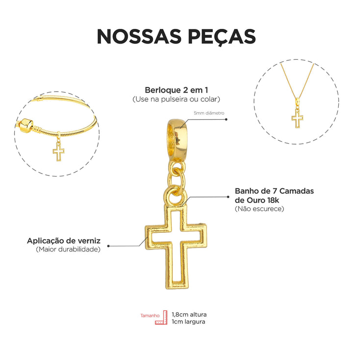 Colar Pingente Cruz Vazada Banhado a Ouro 18k