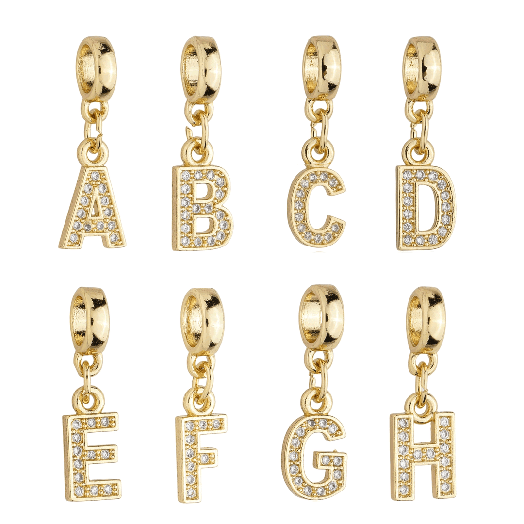 Berloque Letra A-Z Cravejada Zircônia dourado semijoia Work Semijoias