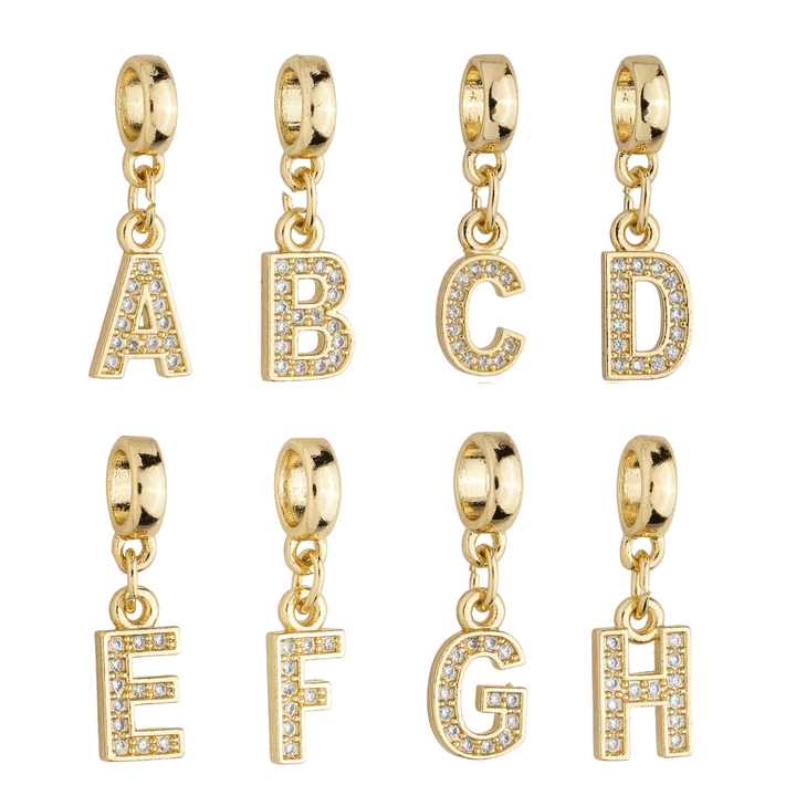 Berloque Letra A-Z Cravejada Zircônia dourado semijoia Work Semijoias