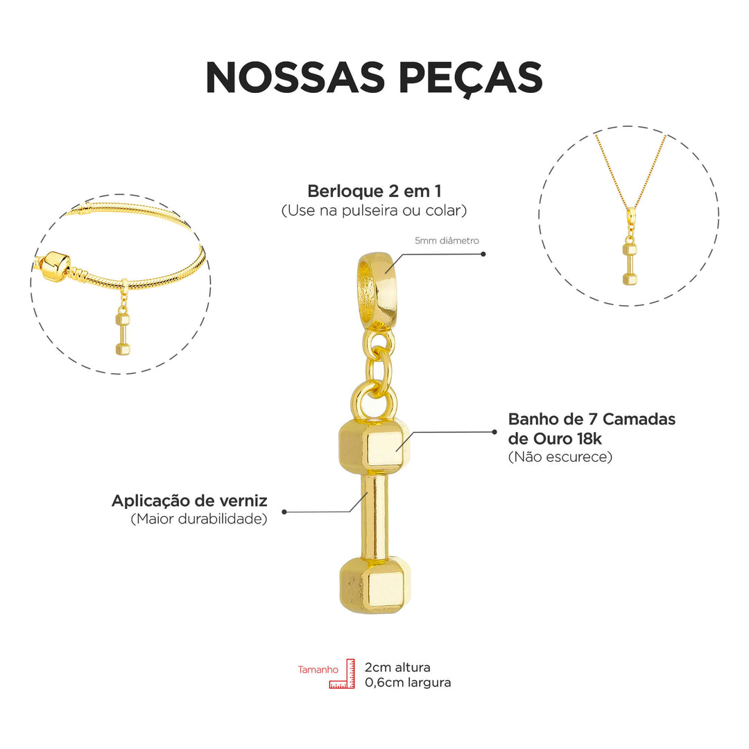 Colar Pingente Peso Academia Ouro 18k — embalagem presente Work Semijoias