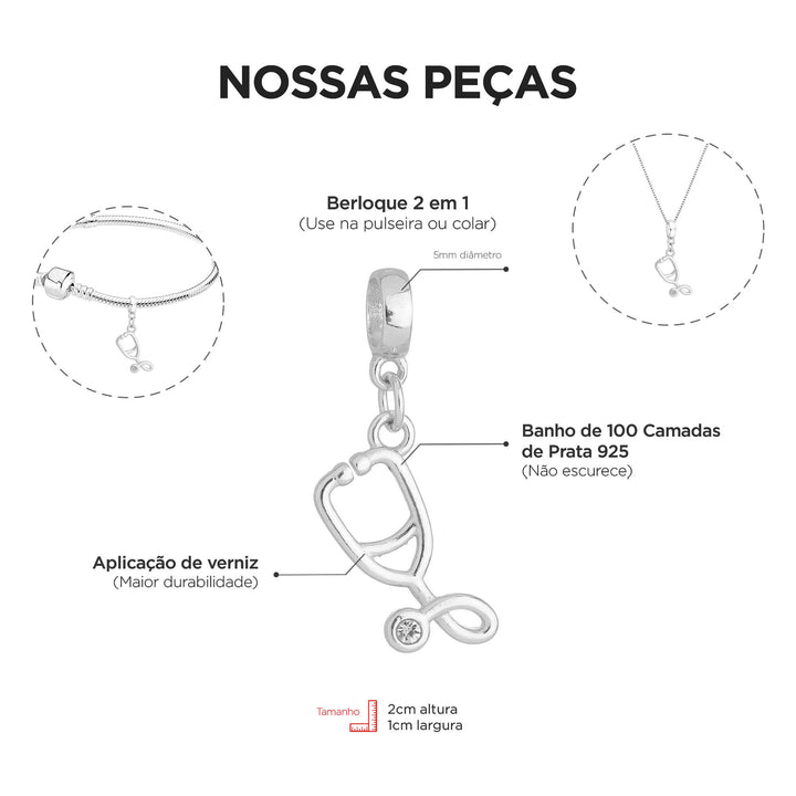 Colar Pingente Profissão Enfermagem Banhado a Prata 925