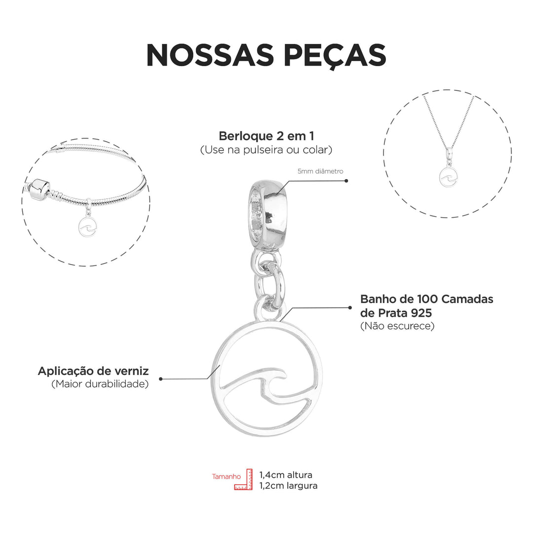 Colar Pingente Onda Mar Banhado a Prata 925