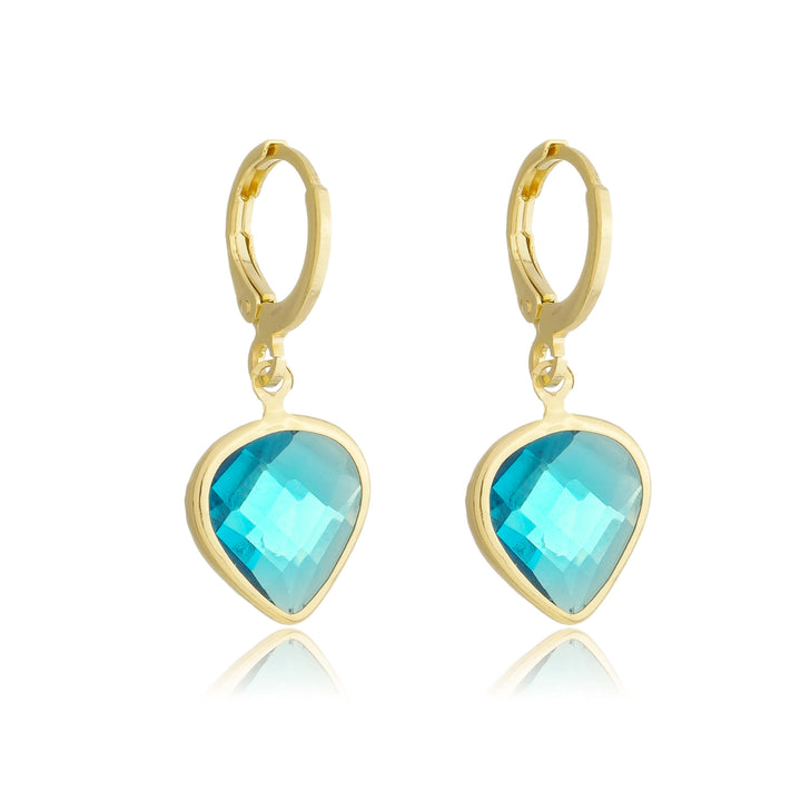 Brinco Argolinha Pingente Gota Pedra Zircônia Verde Tiffany dourado semijoia Work Semijoias