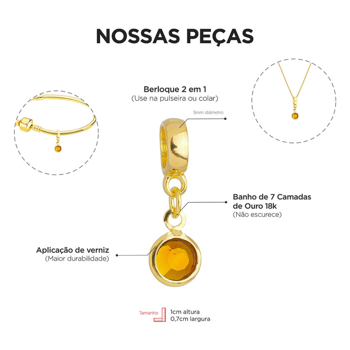 Berloque Cristal Marrom dourado — detalhe da peça Work Semijoias