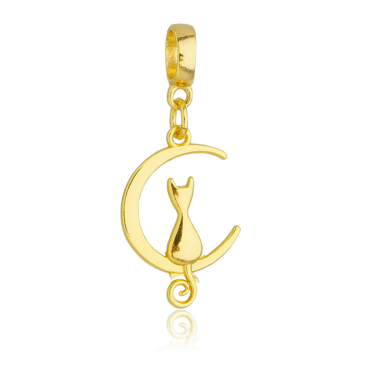 Berloque Gato na Lua dourado semijoia Work Semijoias