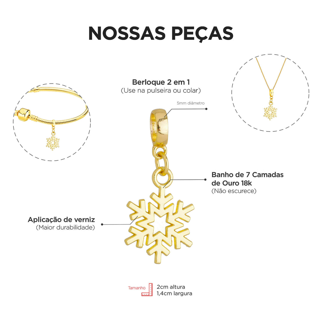 Colar Pingente Floco de Neve Banhado a Ouro 18k