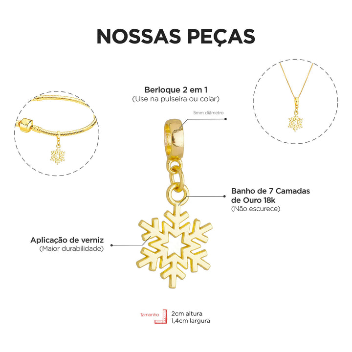 Colar Pingente Floco de Neve Banhado a Ouro 18k