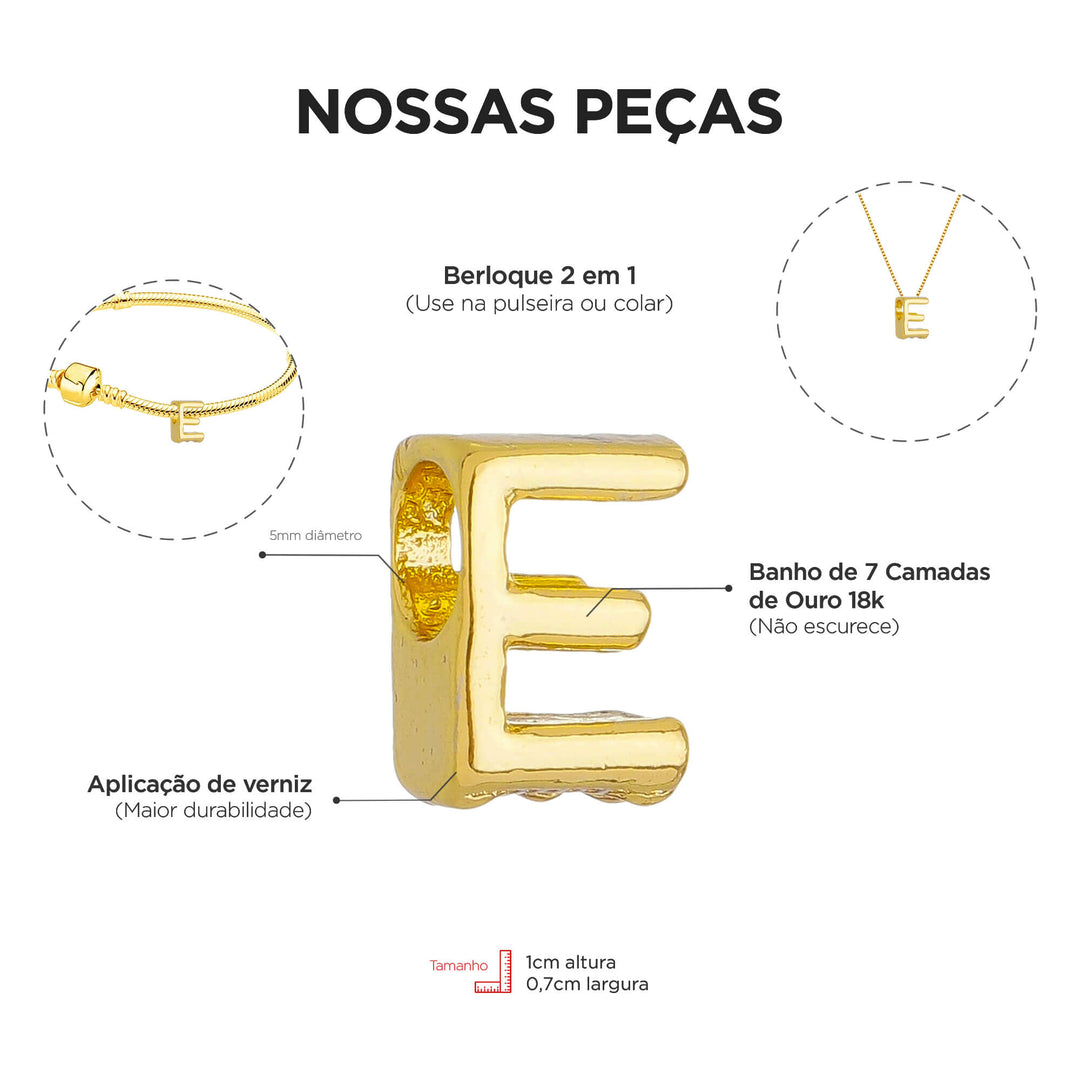 Colar Pingente Letra E Banhado a Ouro 18k