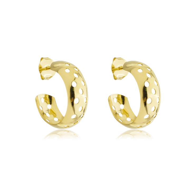 Brinco Meia Argola Bolinhas Vazada dourado semijoia Work Semijoias