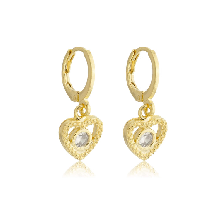 Brinco Click Coração Cravejado Ouro 18k | Work Semijoias