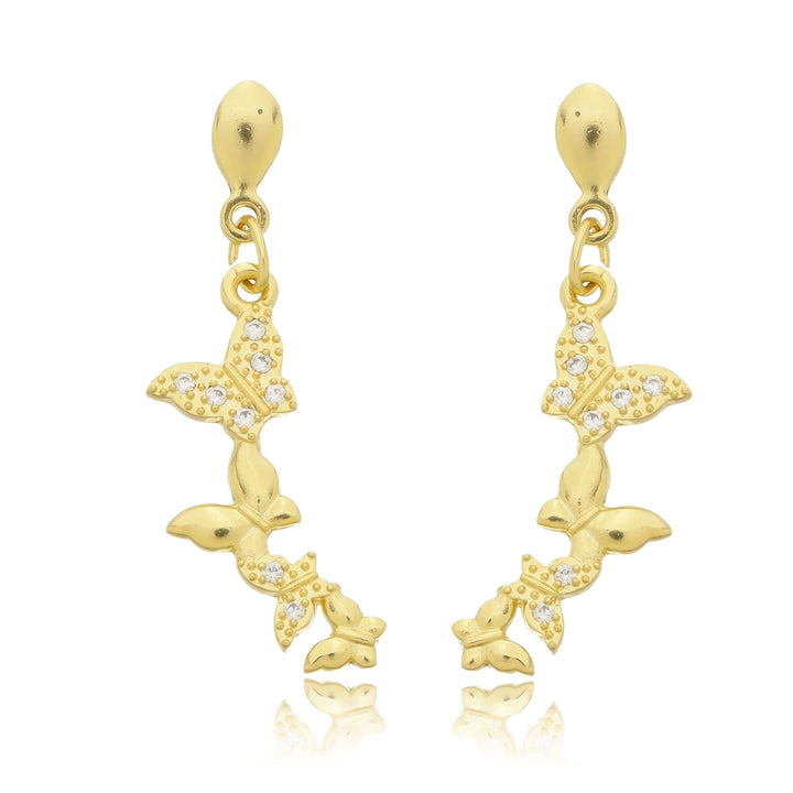 Brinco Borboletas Cravejada dourado semijoia Work Semijoias