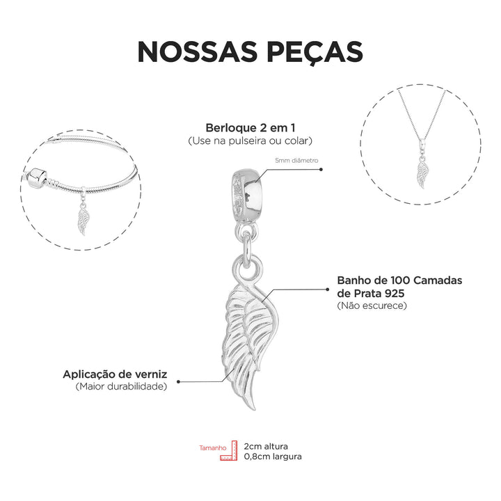 Colar Pingente Asa de Anjo Banhado a Prata 925