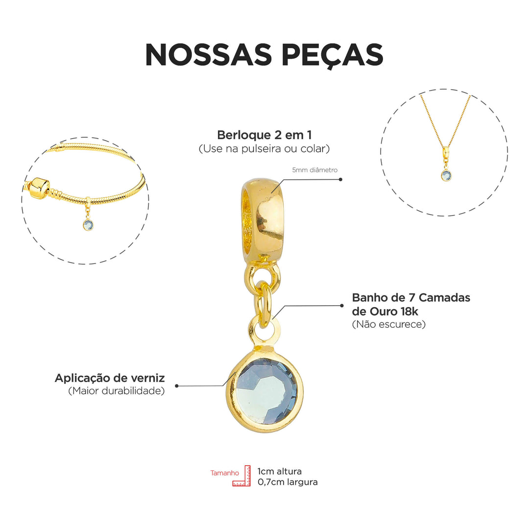 Berloque Cristal Cinza dourado — detalhe da peça Work Semijoias