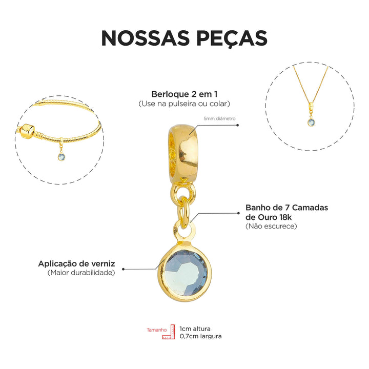 Berloque Cristal Cinza dourado — detalhe da peça Work Semijoias