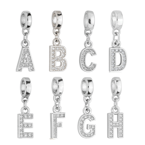 Berloques Letras A-Z Alfabeto Cravejada Zircônia prateado semijoia Work Semijoias
