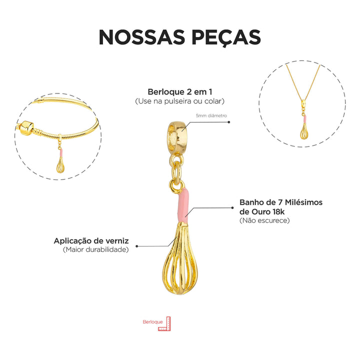 Berloque Fuê Gastronomia dourado — detalhe da peça Work Semijoias