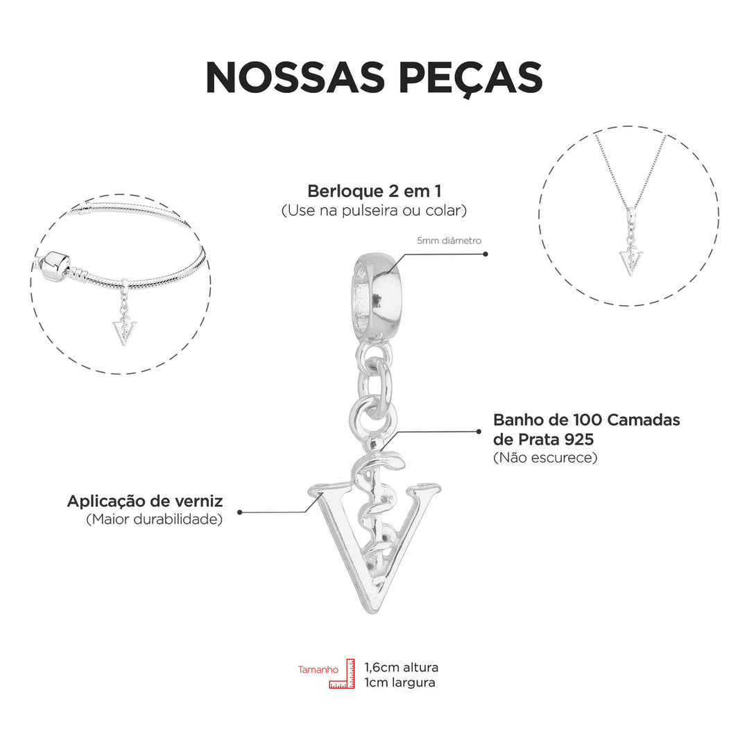 Berloque Símbolo da Veterinária prateado — detalhe da peça Work Semijoias