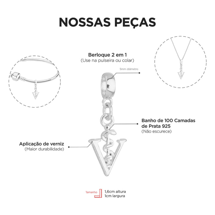 Berloque Símbolo da Veterinária prateado — detalhe da peça Work Semijoias