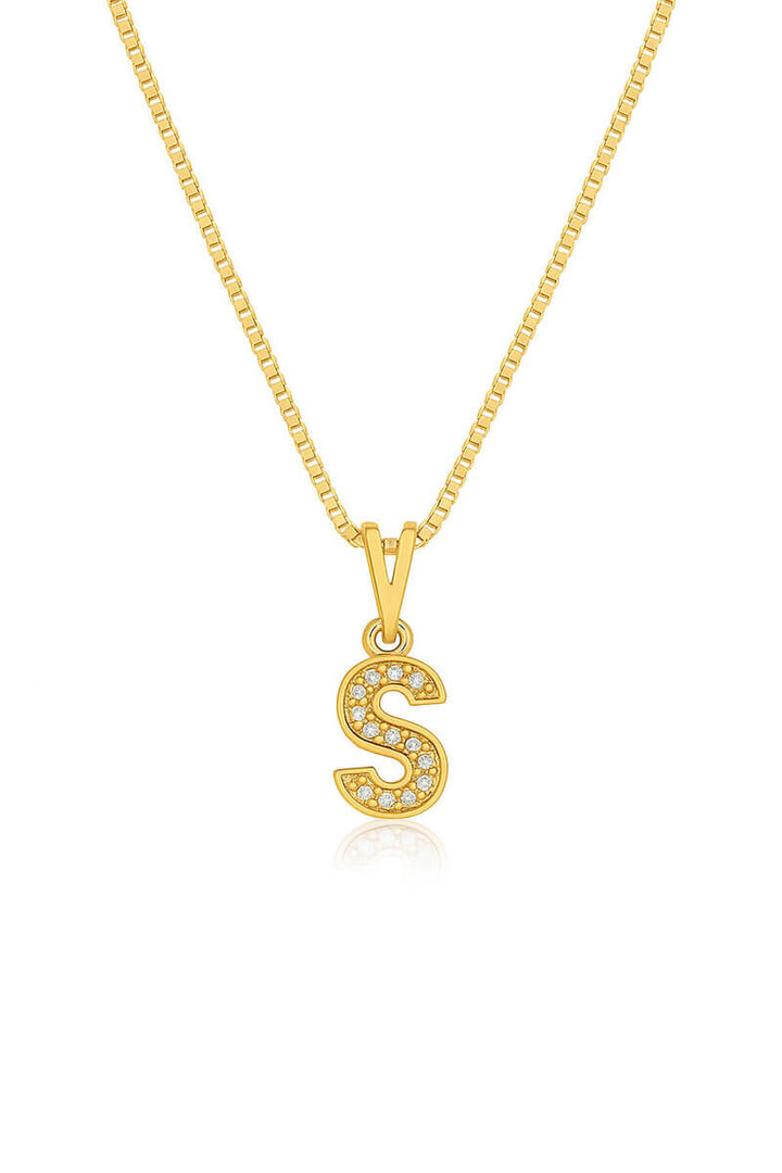 Colar Pingente Letra S Cravejado Banhado a Ouro 18k