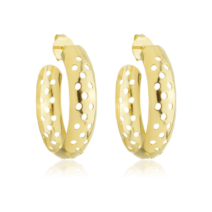 Brinco Argola Furos dourado semijoia Work Semijoias
