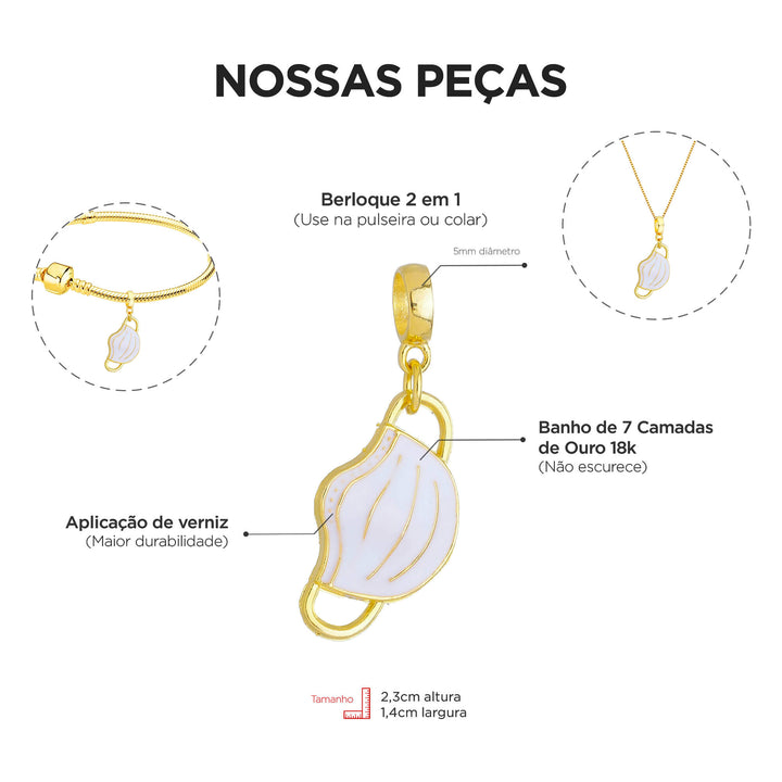 Berloque Máscara Enfermeira dourado — ângulo lateral semijoia Work Semijoias