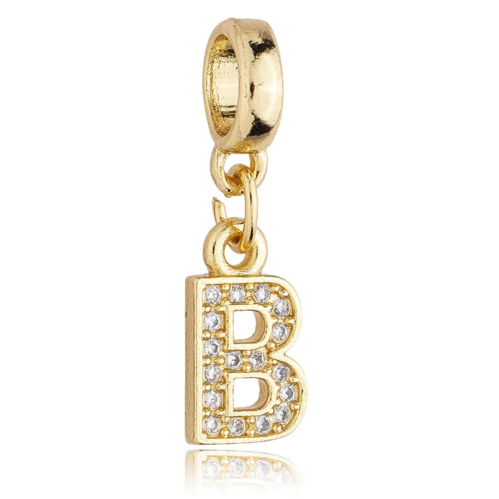 Berloque Letra B Cravejada Zircônia dourado semijoia Work Semijoias