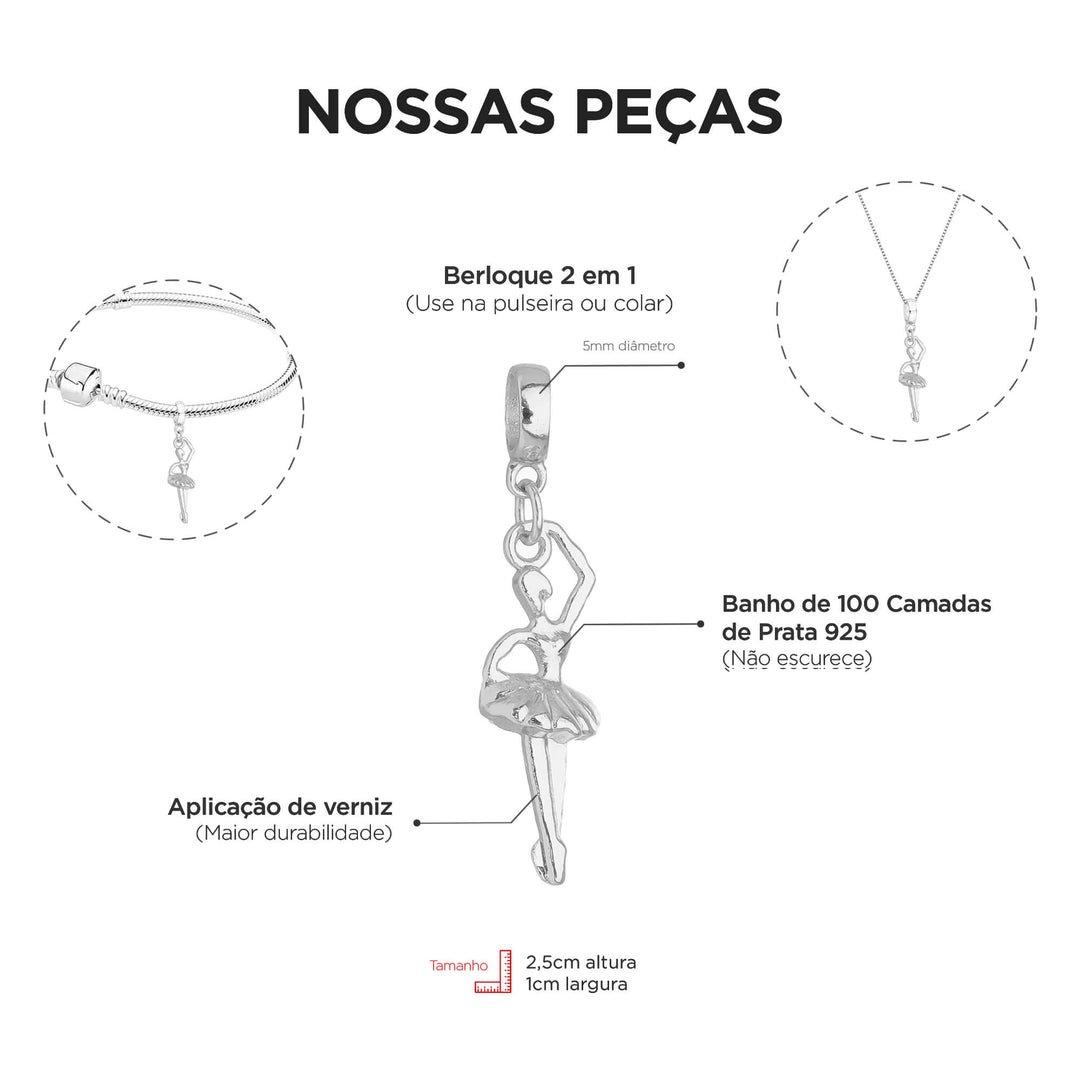 Berloque Bailarina prateado — detalhe da peça Work Semijoias