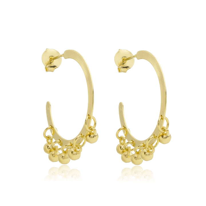 Brinco Argola com 5 Pingentes Bolinhas Penduradas dourado semijoia Work Semijoias