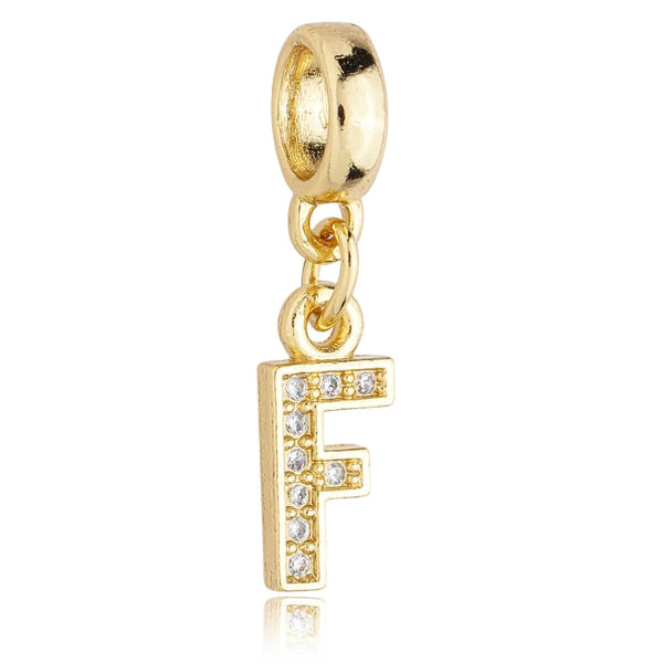 Berloque Letra F Cravejada Zircônia dourado semijoia Work Semijoias