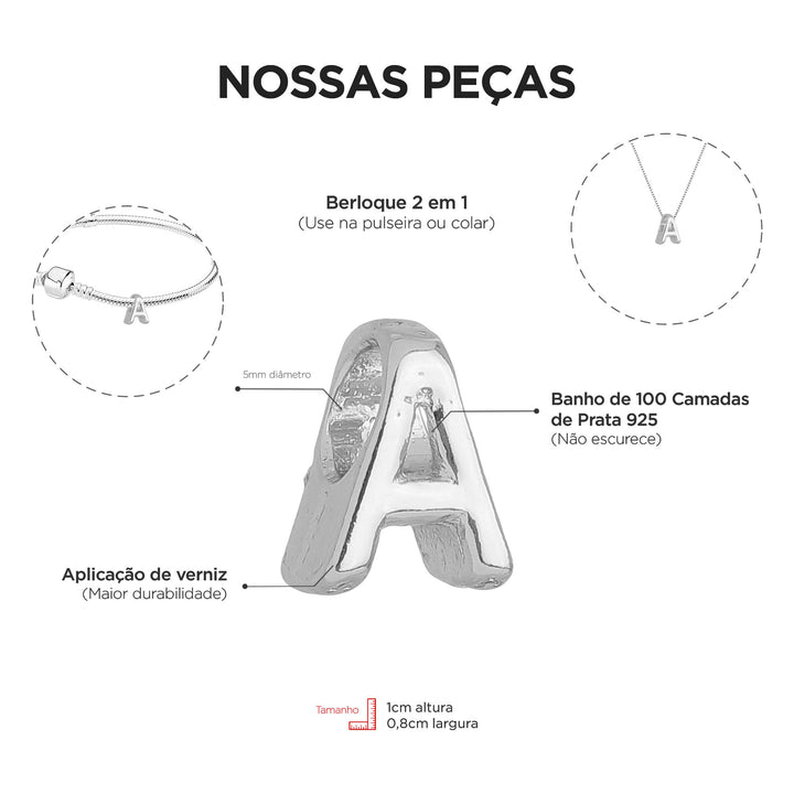 Colar Pingente Letra A Banhado a Prata 925