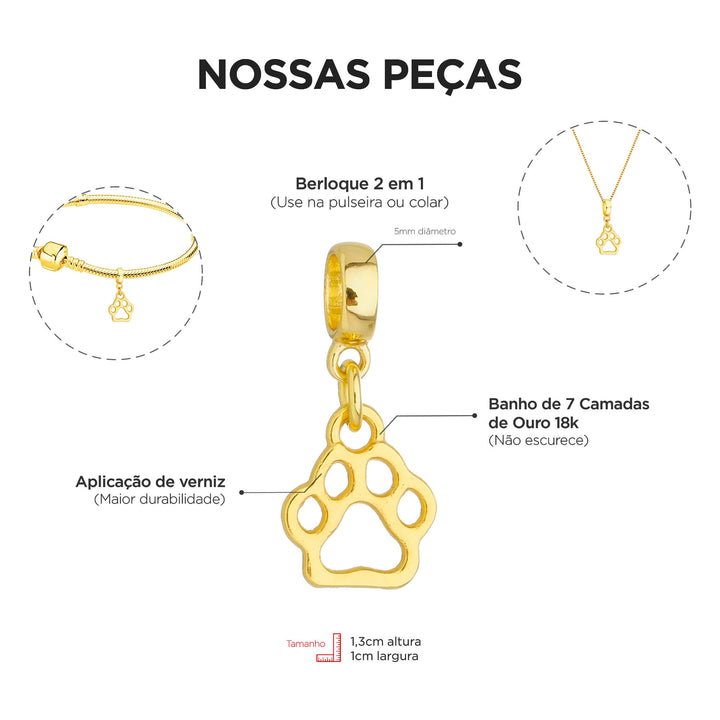 Berloque Pata Patinha Cachorro Ouro 18k — presente para tutoras