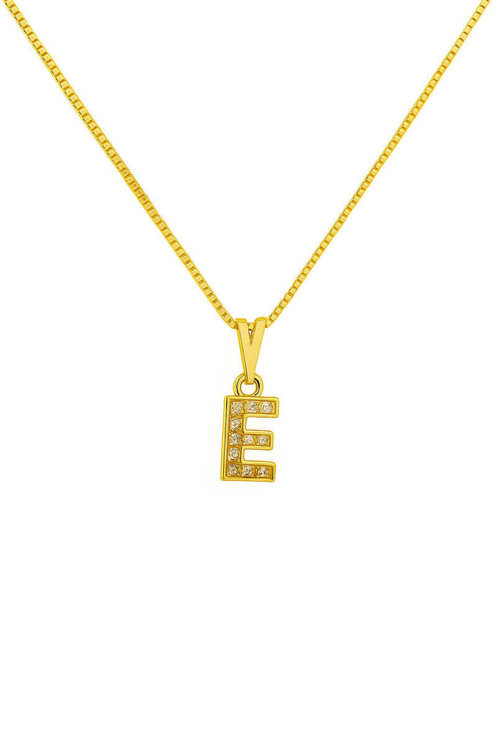 Colar Pingente Letra E Cravejado Banhado a Ouro 18k
