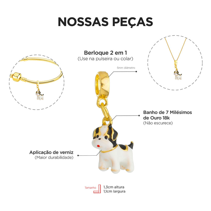 Berloque Shih Tzu Preto dourado — close-up argola Work Semijoias