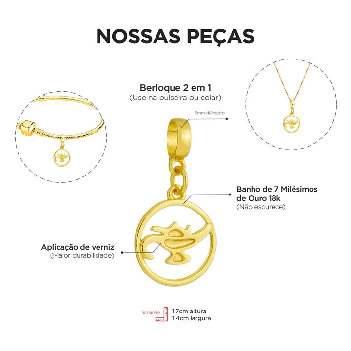 Berloque Símbolo Enfermagem dourado — ângulo lateral semijoia Work Semijoias