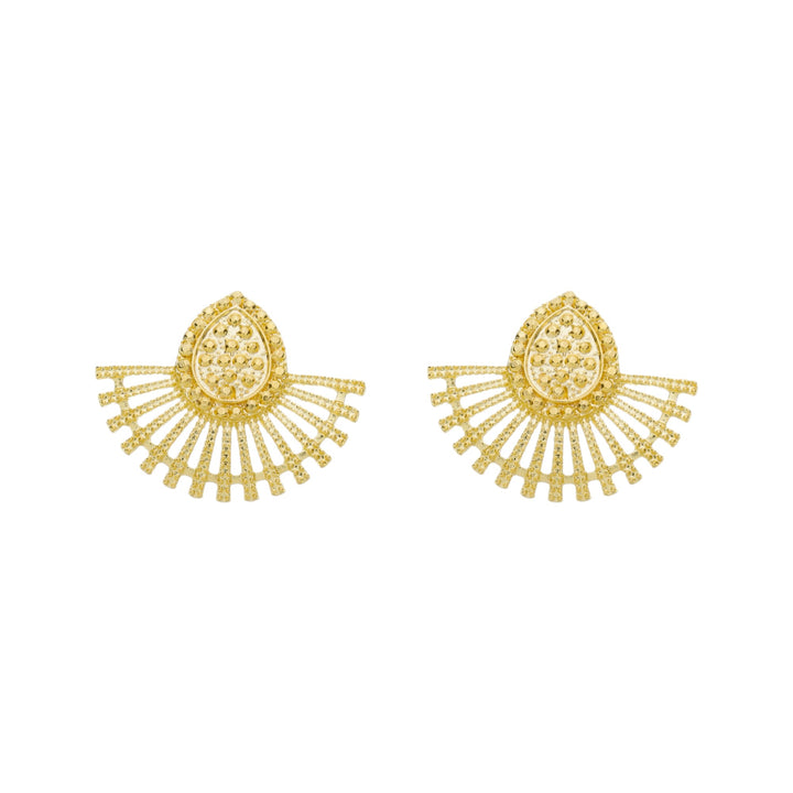 Brinco Gota Leque Texturizado dourado semijoia Work Semijoias