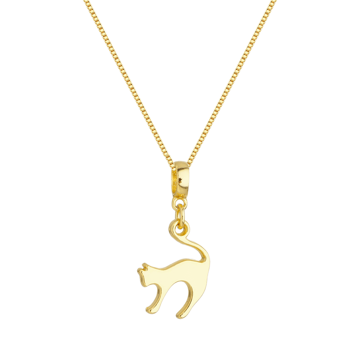Colar Pingente Gato Banhado a Ouro 18k