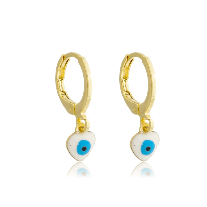 Brinco Argolinha Coração Olho Grego Ouro 18k | Work Semijoias