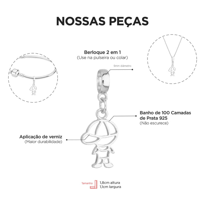 Berloque Menino Vazado Banhado a Prata 925